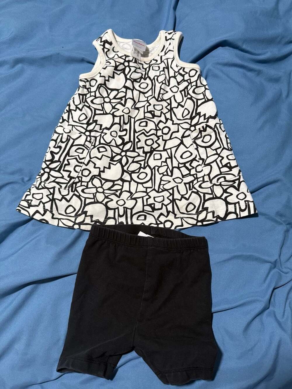 Hanna Andersson 2-Piece Dress Set Size 12-18 Mos Black White Floral